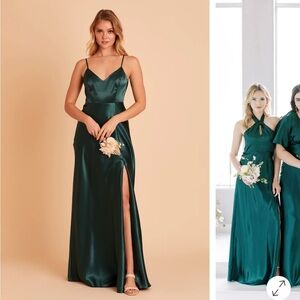 Birdy Grey Deep Emerald Satin Spaghetti-Strap Maxi Dress